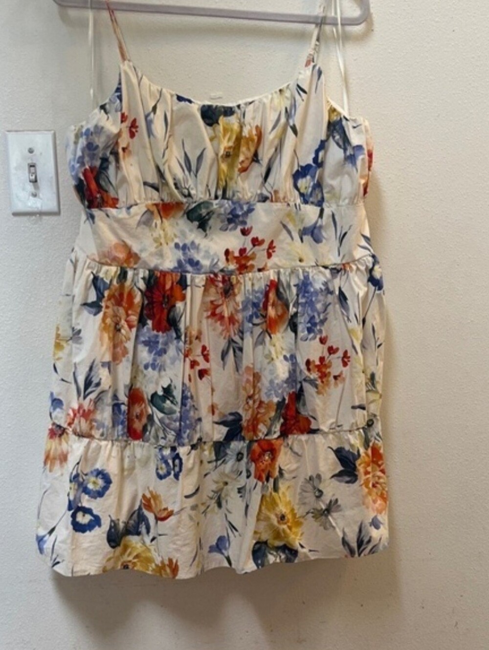 Express Cream Mini Dresd with Blue and Orange Floral Print